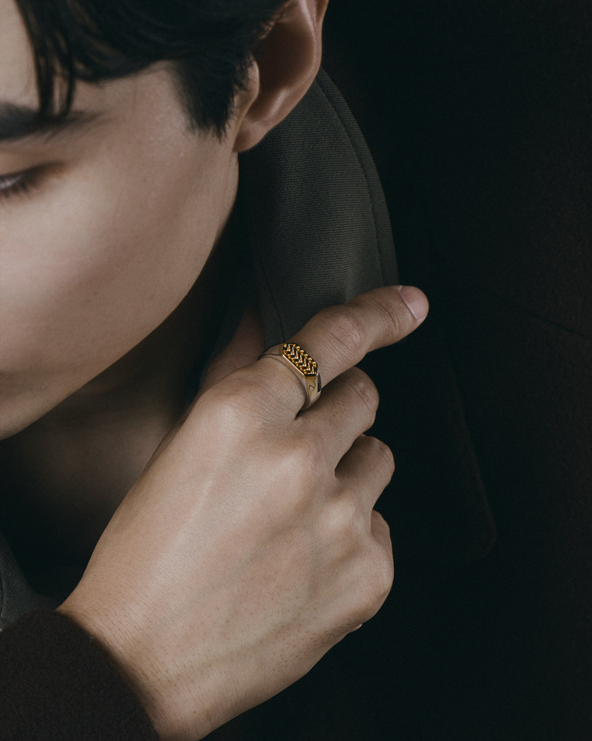 NAGA-KIKKO AJIRO Signet Ring K14 gold×SV925